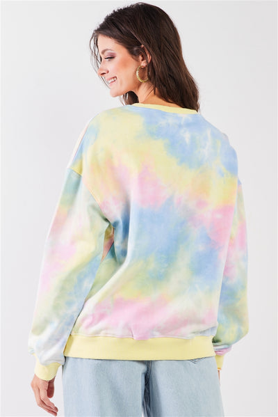 Pastel Multi Tie-dye Print Crew Neck Oversized Long Sleeve Sweatshirt
