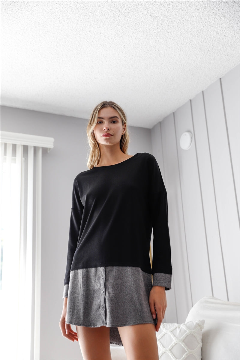 Knit Combo Long Sleeve Sweater Dress