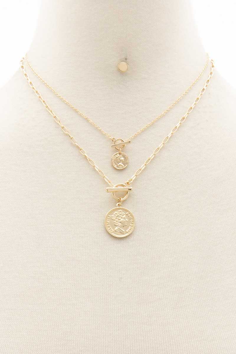 Double Coin Toggle Clasp Layered Necklace