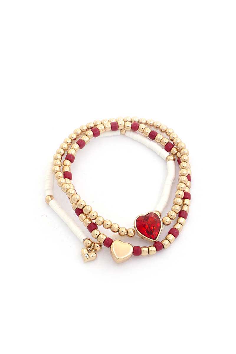 Crystal Heart Beaded Assorted Bracelet Set