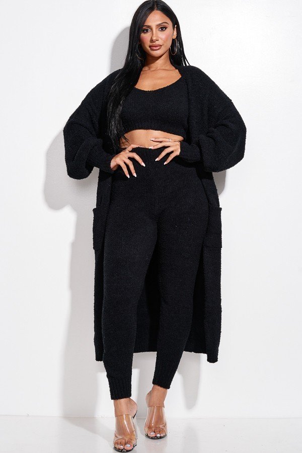 Cozy Knit Tank Top, Pants And Duster 3 Piece Set