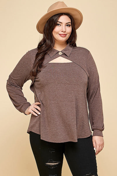 Plus Size Solid Long Sleeve Fashion Top